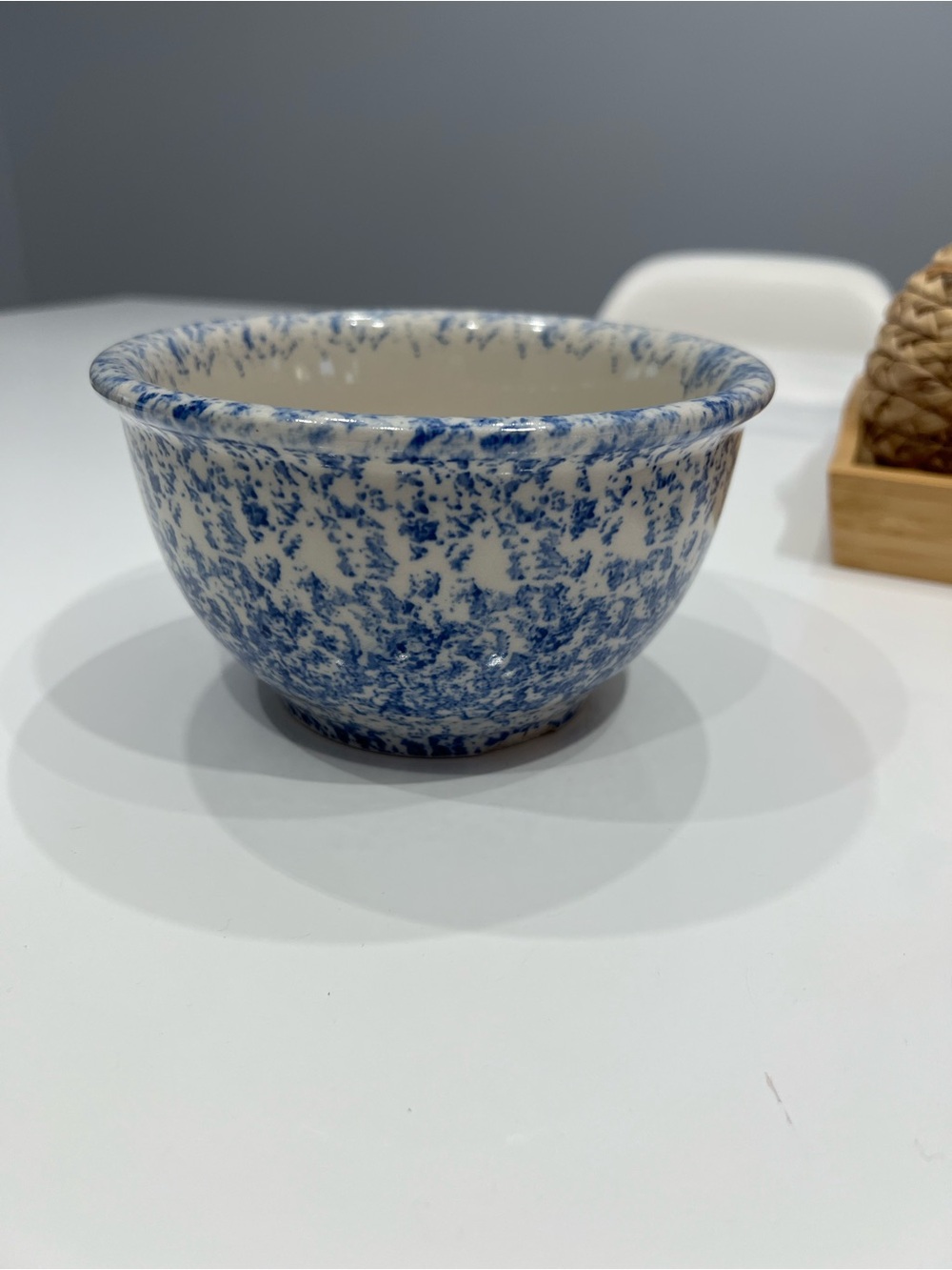 Pier 1 Blue and Cream Speckled Ceramic Serving Bowl